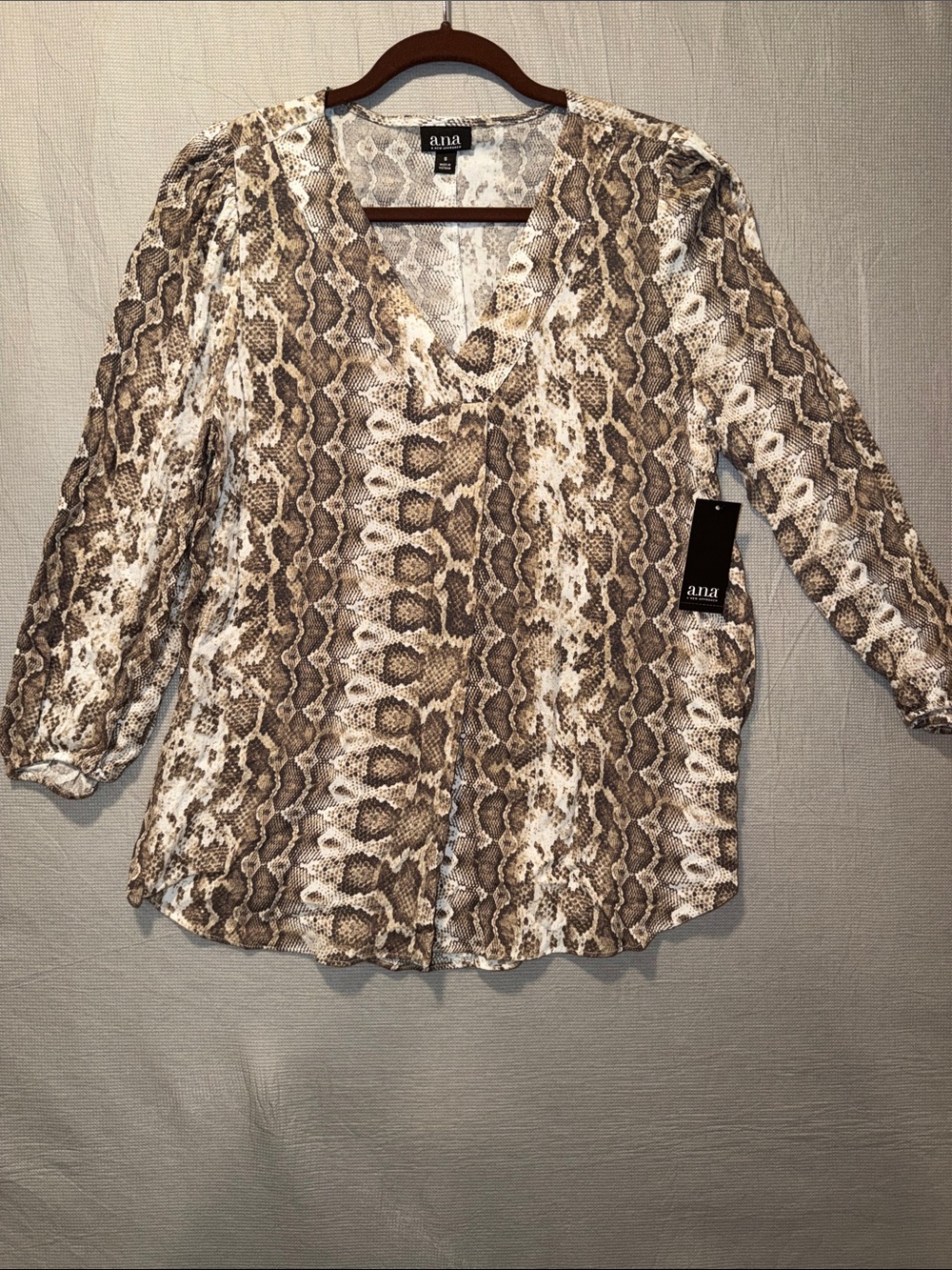 a.n.a Brown and Cream Snake Print V-Neck Blouse